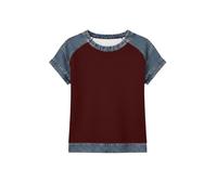 HOOUDO Damen Basic V-Ausschnitt T-Shirt Mit Kurzen Und Lässiges Damen-T-Shirt In Unifarbe Rundhalsausschnitt Ärmeln, Ziernähten (Wine, XXL) Top Weiss Elegant Drucken Bluse Zipper Knöpfen Kasacks
