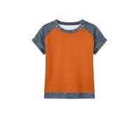 HOOUDO Damen Basic V-Ausschnitt T-Shirt Mit Kurzen Und Lässiges Damen-T-Shirt In Unifarbe Rundhalsausschnitt Ärmeln, Ziernähten (Orange, XXL) Top Gerafft Frauen Bluse Lang Tops Für Sommer Edle