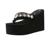 HOOUDO Damen Flip Flops Bequem Sommer Indoor Outdoor Dicke Sohle High Heel Fashion One Foot Wear Bequeme Beach Sandalen Und Hausschuhe (Black, 37) Badeschuhe Frauen Badelatschen Beige Leopard