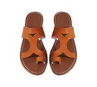 HOOUDO Damen Flip Flops Bequem Sommer New Roman Rundkopf Zehenpaar Lässig Ein Wort Flache Hausschuhe (Orange, 39) Leopardenmuster Pantoletten Hallux Valgus Sandalen Slipper Weiß Elegant Flach