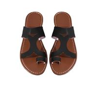 HOOUDO Damen Flip Flops Bequem Sommer New Roman Rundkopf Zehenpaar Lässig EIN Wort Flache Hausschuhe (Black, 37) Sandalen Zehentrenner Golden Slippers Keilabsatz Schuhe Bade Pantolette