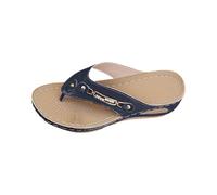 HOOUDO Damen Flip Flops Bequem Sommer Strand Hausschuhe Mit Schrägem Absatz, Hohl, Lässig, Schräger Sohle, Damenschuhe Clip-Zehe, Coole (Navy, 39) Flip-Flops-Damen Badeschlappen 39 Bade
