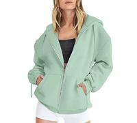 HOOUDO Damen Kapuzenjacke Kapuzenpullover Vintage Oversize Sweatjacke College Jacke Reißverschluss Hoodie Sweatshirt mit Kapuze Pullover Teenager Mädchen Kapuzenpulli Einfarbiges Mode-Sweatshirt