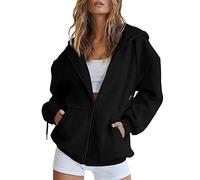 HOOUDO Damen Kapuzenjacke Kapuzenpullover Vintage Oversize Sweatjacke College Jacke Reißverschluss Hoodie Sweatshirt mit Kapuze Pullover Teenager Mädchen Kapuzenpulli Einfarbiges Mode-Sweatshirt