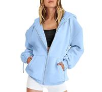 HOOUDO Damen Kapuzenjacke Kapuzenpullover Vintage Oversize Sweatjacke College Jacke Reißverschluss Hoodie Sweatshirt mit Kapuze Pullover Teenager Mädchen Kapuzenpulli Einfarbiges Mode-Sweatshirt