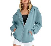 HOOUDO Damen Kapuzenjacke Kapuzenpullover Vintage Oversize Sweatjacke College Jacke Reißverschluss Hoodie Sweatshirt mit Kapuze Pullover Teenager Mädchen Kapuzenpulli Einfarbiges Mode-Sweatshirt