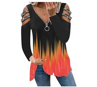 HOOUDO Damen Langarm Oberteil lockere Töpfe Langarmbluse Hemden Frauen Feuer Frauen Bluse Fensterbeleuchtung Frühling (Orange, S)