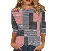 HOOUDO Damen-Oberteil mit Viertelärmeln und Rundhalsausschnitt im Retro-Stil mit Karomuster Kleid 52 Coole+T Shirts+Damen Feministische T Shirts Transparente Schwarze Bluse