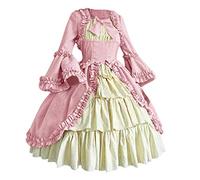 HOOUDO Damen Retro Mittelalter Kleid Gotische Ärmel Lady Party Lange Frauen mit Schleife Bowtie Cosplay Kleid Spitze Kostüme Frauenkleid Mittelalterliche Dudelsäcke
