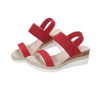 HOOUDO Damen Sandalen Sommer Wandersandalen Freizeit Plateau Casual Side Buckle Slope Bottom Römische Schuhe Sommermode Heel (Red, 43) Goldene Silber Ortho Sun Trekking Sandaletten 44 Flach