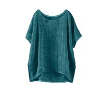 HOOUDO Damen Sommer Kurzarm Seitliche Trennung Solid Casual Loose Leinen Top Damen Oberteil Große Größen Shirt Oversize Top Rosa Quadratischer Ausschnitt Ballonärmel Obertei Bluse