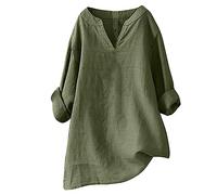 HOOUDO Damen Sweatshirt Gr. 3XL Grün V-Ausschnitt, One Shoulder Locker XXL Baumwolle Sale