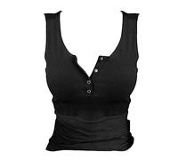 HOOUDO Damen T-Shirt Mit V-Ausschnitt, Ärmellose Bluse, Rundhals Hippi Oberteile, Leinen Tank Top, Sommer Angebote