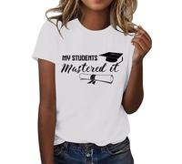 HOOUDO Damen T-Shirt V-Ausschnitt Elegant Oberteile Kurzarm 2026, Der Abschlussklasse Freizeit-T-Shirt Für Lehrer Im Abschlussjahrgang, (White, L) Blusentops Chiffon Karohemd Damenblusen Sprüche