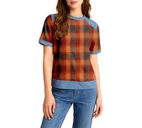 HOOUDO Damen T-Shirt V-Ausschnitt Elegant Oberteile Kurzarm Kariertes Hemd, Jeans-Kurzarm-T-Shirts, Sommertops (Brick Red, XXL) Bluse T Shirt Basic Opus Frauen Tops Für Sommer Beige Sexy Mantel