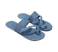 HOOUDO Damen Zehentrenner Sommer Flip Flops Frauen Bequem Schwimmbad Hohl, Lässig, Denim, Halbleer, Flache Sandalen (Sky Blue, 37) Pantoletten Mit Absatz Für Keilsandalen Gold 39 Schuhe