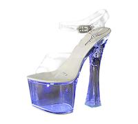HOOUDO Elegante Damen Sandalen Mit Keilabsatz Dünne Ferse Pole Dance Plattform Modell Zeigen Sexy Transparente High Heels Bankett Frauen Große Mode (Blue, 40) Brautschuhe Ivory Goldene Pumps