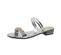 HOOUDO Elegante Damen Sandalen Mit Keilabsatz Hohle Freizeit-Hausschuhe, Flache Schuhe, Retro-Sandalen, Damen-Sandalen Niedrigem Absatz (Silver, 40) Schuhe Für Hochzeit Sling Pumps 41