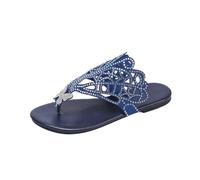 HOOUDO Flip Flops Damen Bequeme Strapazierfähige Elegante Hausschuhe Clip Toe Flat Bottom Fashion Frauen Schmetterling Strand Sandalen Casual (Blue, 39) Schuhe Gold Plattfuss Wide Fit Sommer