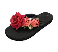 HOOUDO Flip Flops Damen Weich Badelatschen Für Open Toe Blumen Sandalen Freizeitschuhe (Red, 42) Zehentrenner Weiß Sportlich Flach Leopard Schuhe Sommer Beige Mit Absatz Penis Stoff Breite Füße