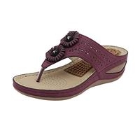 HOOUDO Flip Flops Für Damen Bequeme Strand Hausschuhe Frauen Blumen Casual Open Toe Massage Soft Bottom Atmungsaktive On Schuhe Sandalen (Purple, 38) Zehentrenner Pink Plateau Pantoletten Stoff