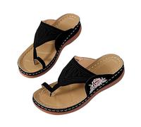 HOOUDO Flip Flops Für Damen Bequeme Strand Hausschuhe Zehensandalen Und Mit Flacher Sohle Blumenstickerei (Black, 39) Zehentrenner Pink Pantoletten Absatz Outdoor Sandalen Leopard Schuhe Flop