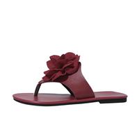 HOOUDO Flip-Flops Für Damen Sommer Schwimmbad Strand Hausschuhe Sommermode Blumendekoration Eine Linie Große Größe Flache Freizeitschuhe (Red, 41) Flip-Flops-Damen Slipper Weiß Kork Sandalen