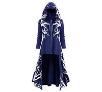 HOOUDO Gothic Kleid Damen Mittelalter Frauen Kapuzenkleid Plus Größe Baumdruck Hohe Oberseite mit niedrigem Karnevalmantel Party Bluse Glitzer