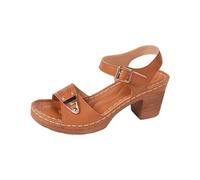 HOOUDO High Heels Sandaletten Damen Elegant Casual Seite Hohl Gürtel Schnalle Slope Bottom Römische Schuhe Sandalen (Yellow, 42) Brautschuhe Ivory Standardtanzschuhe Sling Pumps Schwarze