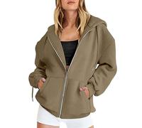 HOOUDO Hoodie Damen Sweatjacke Oversize Zip Up Hoodie Kapuzenjacke Casual Pullover Oberteile Kapuzenpullover Herbst Winter Sweatshirt Jacke mit Kapuze Einfarbiges lässiges Sweatshirt