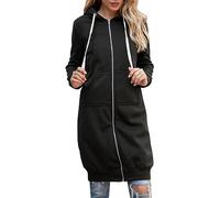 HOOUDO Kapuzenjacke FüR Damen LäSsiges Mode ReißVerschluss Kapuzenpullover Tunika Langer Hoodie Jacke Mantel Bequem Einfarbig Locker Kapuzen Mantel Kordelzug Sweatshirt Mit Taschen