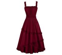 HOOUDO Mittelalterlicher Rock Lang Damen Kleider Damen Gothic Ärmellos A-Linie Kleid High Low Design Gothic Kleid Retro-Stil Einfarbiges ärmelloses Prinzessinnenkleid Ärmellose Mittelalterliche Tunika