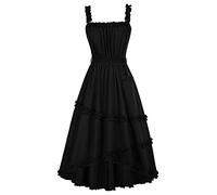 HOOUDO Mittelalterlicher Rock Lang Damen Kleider Damen Gothic Ärmellos A-Linie Kleid High Low Design Gothic Kleid Retro-Stil Einfarbiges ärmelloses Prinzessinnenkleid Ärmellose Mittelalterliche Tunika