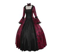 HOOUDO Mittelalterlicher Rock Lang Damen Kleider Winter Frauen Retro Blumendruck gotische Kugel Herbstkleid Kleider Damenkleid Mittelalterlicher LARP-Schild