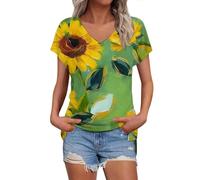 HOOUDO Oberteile Damen Elegant Kurzarm Blusen Sexy In Übergrößen: Kurzarm-T-Shirt-Bluse Mit Rundhalsausschnitt, Ausgestelltem Schnitt Und Lockerer Passform, Ideal Zu Leggings (Yellow, XXXL)