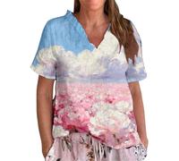 HOOUDO Oberteile Damen Elegant Kurzarm Blusen Sexy Kurzarm-T-Shirts Mit V-Ausschnitt, Sommerblusen-Tops (Pk1, XXL) Weiße Tshirts Totenkopf Shirt Lila Für Frauen Tunika Weiß Poloshirt Stehkragen