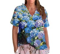 HOOUDO Oberteile Damen Elegant Kurzarm Blusen Sexy Kurzarm-T-Shirts Mit V-Ausschnitt, Sommerblusen-Tops (Blue, XXL) Top Bandeau-Top Shirt Zum Binden Strandshirt & Tuniken Für Sommer Gelbes