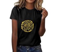 HOOUDO Oberteile Damen Elegant Kurzarm Blusen Sexy Mit Print, Rundhalsausschnitt, Kurzarm, Freizeit-Top (Black, XXL) Top Spaghettiträger Carmen Oberteil Baumwolle Country Shirt Kleidung T