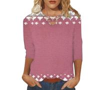 HOOUDO Oberteile Damen Elegant Kurzarm Blusen Sexy Mit V-Ausschnitt, Siebenspitzigen Ärmeln Und Print - Sommerneuheit 2025 (Pink, XL) Shirt Blau Blau-Weiß Gestreifte Bluse Sommer 48 Viskose
