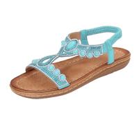HOOUDO Orthopädische Sandalen Damen Sommer Bequeme Retro Ethno Stil Leichte Strand Urlaub Elastische Ferse Lässige Flache (Blue, 40) Festliche Schuhe Plattfuss Pantoletten Keilabsatz Weite H