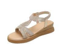 HOOUDO Orthopädische Sandalen Damen Sommer Casual Elastic Slope Bottom Roman Schuhe Sommermode (Gold, 38) Weite K Trekkingsandalen Zum Reinschlüpfen Wasserfeste Bequem Gummibänder Größe 24 Gelb