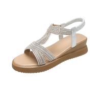 HOOUDO Orthopädische Sandalen Damen Sommer Casual Elastic Slope Bottom Roman Schuhe Sommermode (Silver, 37) Treckingsandalen-Damen Trekkingsandalen Für Weite K Extra Weit Beste Bei Fersenspor