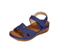 HOOUDO Orthopädische Sandalen Damen Sommer Keilabsatz Römersandalen Casual Strandschuhe Komfort Urlaub Sandale Mit Knöchelriemen 2025 Neu (Blue, 39) Plateau Silber Flach Schuhe Cross Ortho 36