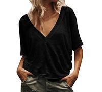HOOUDO Outlet Angebote Sale Damen Oberteile Damen Sommer Locker Blusen Damen Elegant Festlich Lang Women Short Sleeve Tops Weißes T-Shirt Mit Schrift Laternenärmel Oberteil Meine Bestellung Sale