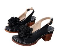 HOOUDO Pumps Sandalen Damen Elegant Römische Mit Seitlicher Hohlschnalle Und Flacher Sohle Für - Sommersandalen, Modische Damensandalen (Black, 36) Sommer Schuhe Brautschuhe Blockabsatz Blau 40