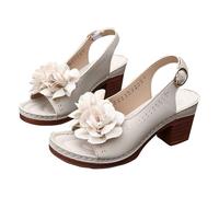 HOOUDO Pumps Sandalen Damen Elegant Römische Mit Seitlicher Hohlschnalle Und Flacher Sohle Für - Sommersandalen, Modische Damensandalen (Beige, 41) Schuhe Die Größer Machen Brautschuhe Perlen
