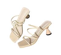 HOOUDO Pumps Sandalen Damen Elegant Und Damen-Komfort-Hausschuhe, Europäische Amerikanische Schuhe, Einförmiger Römischer Quadratischer, Feiner Absatz (White, 35) Schuhe Silber Sexy High Heels