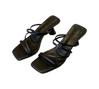 HOOUDO Pumps Sandalen Damen Elegant Und Damen-Komfort-Hausschuhe, Europäische Amerikanische Schuhe, Einförmiger Römischer Quadratischer, Feiner Absatz (Black, 36) Sommerschuhe Schuhe Weite H