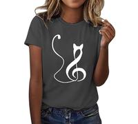 HOOUDO Sale Angebote Blitzangebote Damen-T-Shirt mit Katzenmotiv, kurzärmelig, Rundhalsausschnitt, modisches Oberteil, leicht, weich, lässig, Sommer-Outfit-Kleidung Unterhemden Mein Bestellung Sale