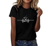 HOOUDO Sale Angebote Blitzangebote Damen-T-Shirt mit Musiknoten-Aufdruck, kurzärmelig, Rundhals-T-Shirt, modisches Oberteil, leicht, weich, lässige Sommerkleidung Damen Top EIN Mein Bestellung Sale